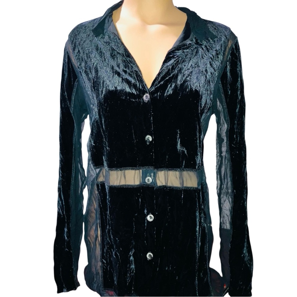 Anthropologie Acote Y2K 90s Vamp Goth Whimsygoth Black Burn Out Velvet Blouse S